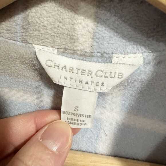 Charter Club Women Small 2 Piece Pajama Set Blue White Plaid Button Down Fleece - Picture 6 of 7